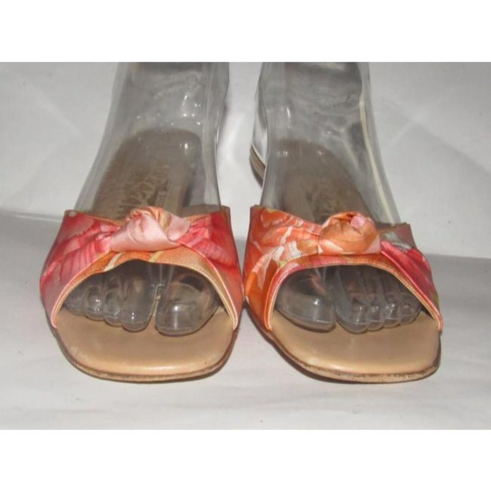 Ferragamo Silk Floral Print Mules in Pinks & Red - Picture 5 of 12